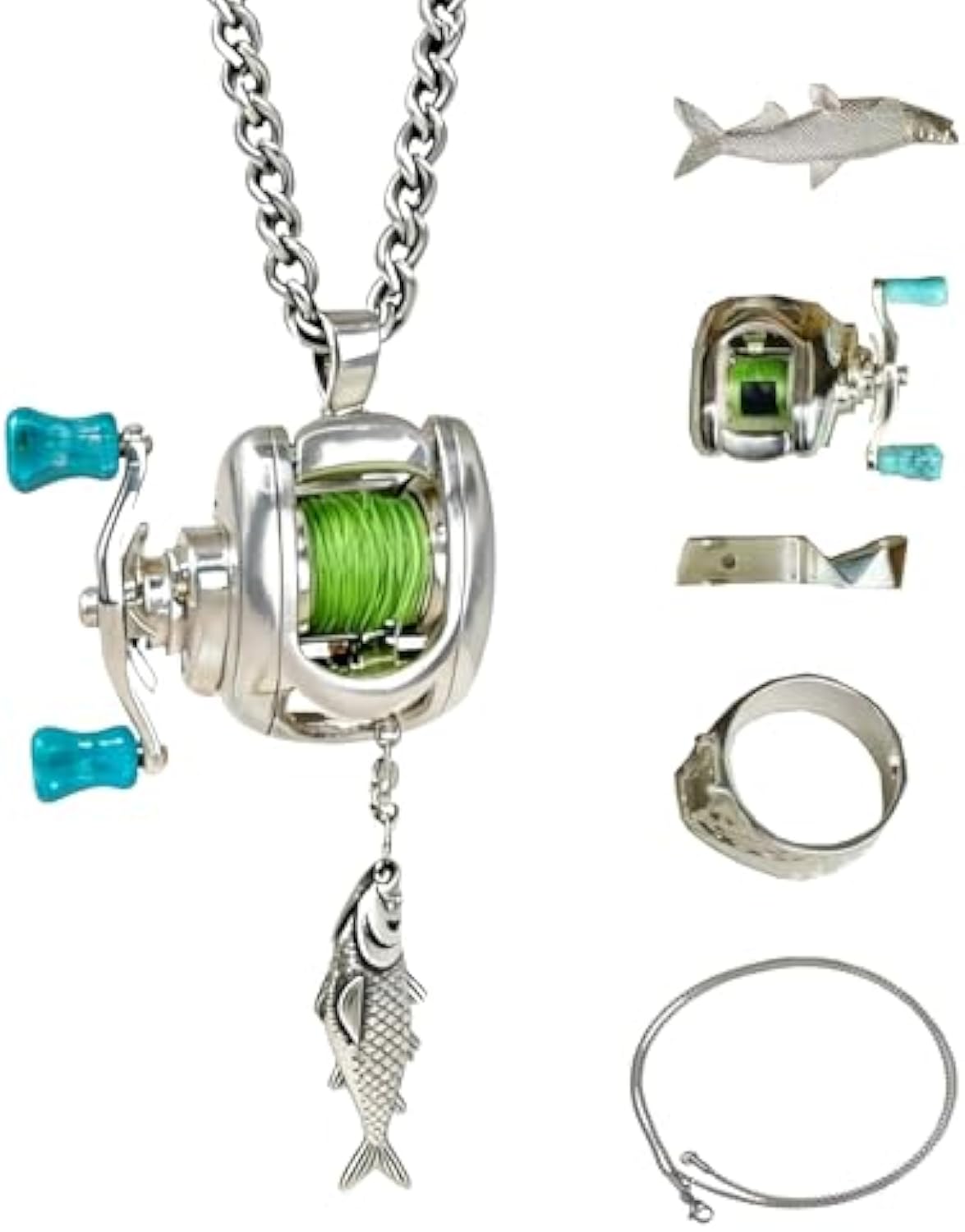 Fishing Reel Necklace & Ring Set | Baitcaster Jewelry for Anglers